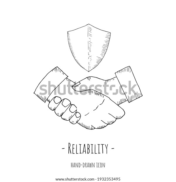 Handshake icon. Vector illustration. Isolated on\
white. Hand-drawn\
style.