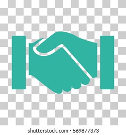 Handshake icon. Vector illustration style is flat iconic symbol, cyan color, transparent background. Designed for web and software interfaces.