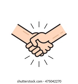 Handshake icon vector isolated on white background, flat outline line style hands shaking, symbol of agreement, deal, friendship