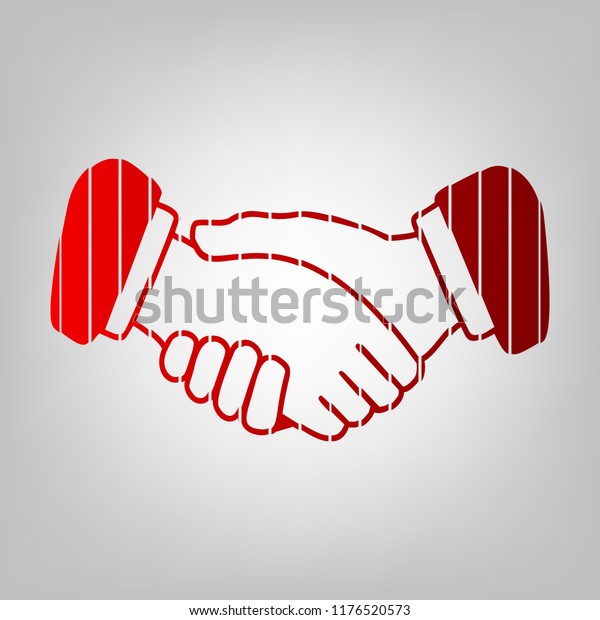 Handshake icon. Vector. Vertically divided icon\
with colors from reddish gradient in gray background with light in\
center.