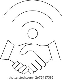 handshake icon and wifi icon with white background.with black lines