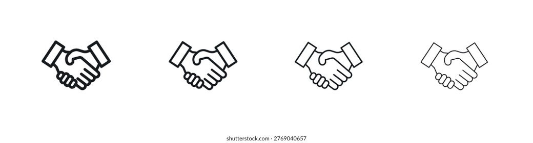 Handshake icons big set. Simple black stroke line versions collection