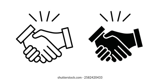 Handshake icons pack vectors in black flat and strokes