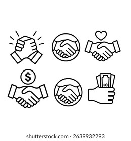 Handshake Icons Representing Trust, Cooperation, and Collaboration in Business Relations