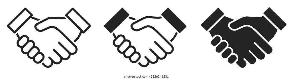 Handshake icons set. Business agreement handshake symbol set. Shaking hands logo. Friendly handshake line and flat style - stock vector.