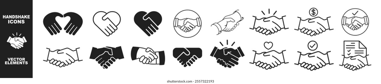 Handshake icons set. Business handshake. Contract agreement