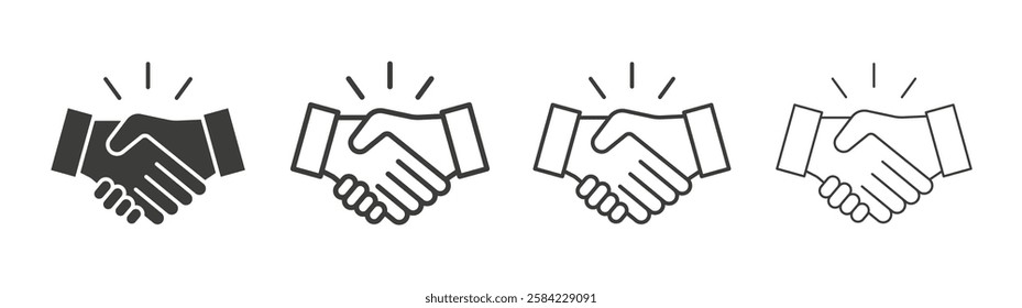 Handshake icons set. Liner outlined and flat black color