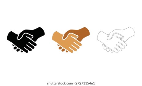 Ícones de aperto de mão definir sólido, colorido, estilo de linha para o acordo de negócios, parceria, cooperação, negócio