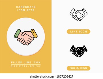 Handshake icons set vector illustration with solid icon line style. People agreement concept. Editable stroke icon on isolated background for web design, infographic and UI mobile app.