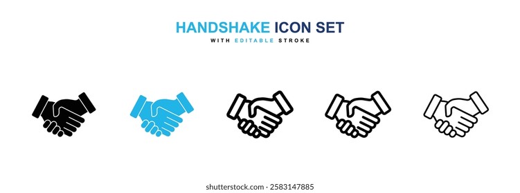 Handshake icons vector collection in black and blue colors on white background