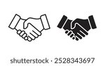 Handshake icons. Vector set in filled and line style.