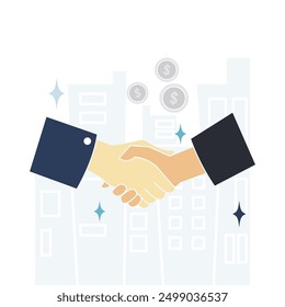 Handshake illustration with city background 