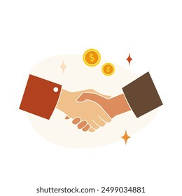 Handshake illustration with coins on the background 