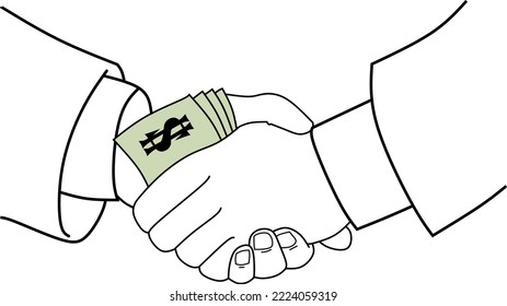 handshake illustration with money or bribe