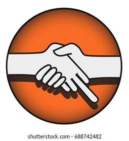 Handshake with an indecent gesture. Vector illustration.