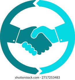 handshake dentro de setas circulares ícone, vetor plano, parceria de negócios e conceito de colaboração
