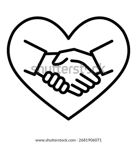 Handshake inside a heart icon, symbolizing trust, partnership, love, and mutual support.
