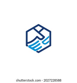 Handshake inside Hexagon Logo Concept