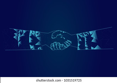 Handshake isolated on blue background. For web site,poster,placard and greeting card. Useful for contract agreement and presentation material. Creative art concept, vector illustration eps 10