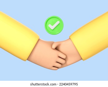 Handshake isolated on blue background. Approval gesture. Business concept of partnership, cooperation, successful deal. Hand shake symbol. Vector 3d Illustration
