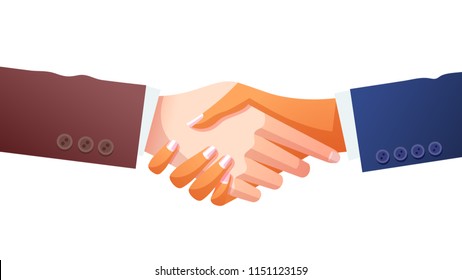 Handshake isolated on white background. Businessmen shake hands. Business partners make a deal. Vector illustration