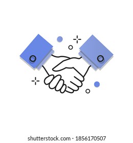 Handshake, isolated on white background. Vector illustration in trendy linear style with applique effect, flat minimal design. Concept: two hands shake each other as a sign of a contract.