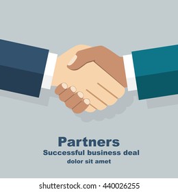 Handshake isolated. Symbol of a successful interracial business deal. Multiracial handshake between two businessmen. Friendship of Peoples. Vector illustration flat design.