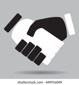 Handshake isolated white and black. Hand and handshake icon, shaking hands and business handshake, vector business partnership and illustration symbol meeting