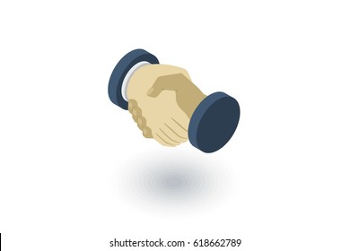 handshake isometric flat icon. 3d vector colorful illustration. Pictogram isolated on white background