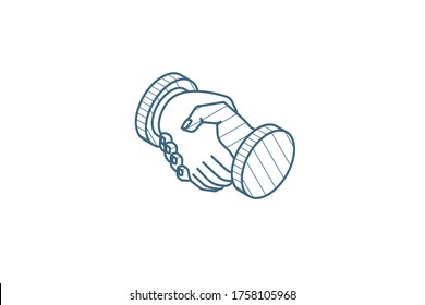 handshake isometric icon. 3d vector illustration. Isolated line art technical drawing. Editable stroke