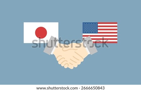 Handshake with Japanese and American Flags Vector Illustration, International Relations, Business Partnership, Diplomacy, Trade Agreement