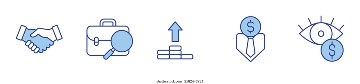 handshake, job seeker, interest rate, business man, currency. Icon vector illustration. Line Duotone style. Editable stroke.