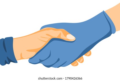 Handschütteln mit Latexhandschuhen und ohne Handschuhe. Schutz gegen Kabeljau-19.