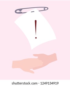 handshake with a leaf with an exclamation mark attached by a pin