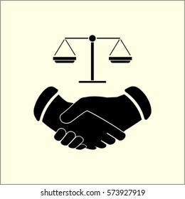 Handshake and libra icon, justice vector illustration