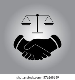 Handshake and libra icon, justice vector illustration