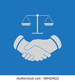Handshake and libra icon, justice vector illustration