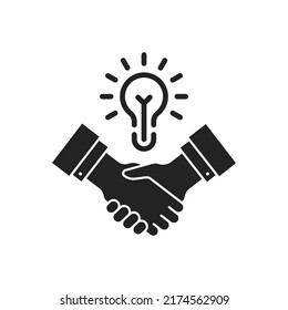 handshake with light bulb like great business idea. concept of financial help or venture invest. outline trend insight efficacy enterprise logotype graphic creative design element isolated on white