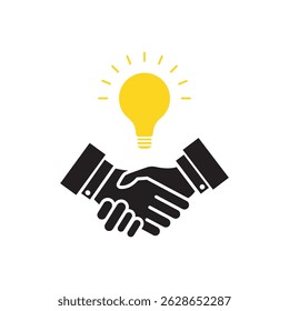 handshake with light bulb like great business idea. concept of financial help or venture invest. outline trend insight efficacy enterprise logotype graphic creative design element isolated on white