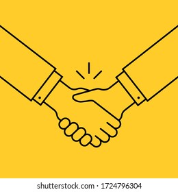 handshake like agreement thin line icon. simple black stroke trend modern people logotype graphic lineart art design element isolated on yellow. concept of simple two human arms and customer promise