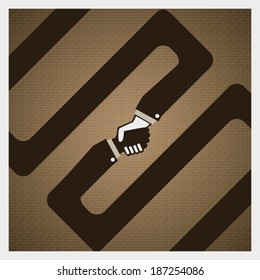 Handshake as like snake business poster on lined beige background illustration