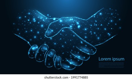 Handshake line connection. Low poly wireframe design. Abstract geometric background. vector illustration.
