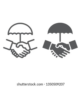 Handshake line and glyph icon, privacy and trust, security treaty sign, vector graphics, a linear pattern on a white background, eps 10.