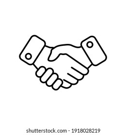 Handshake Linie Symbol in Schwarz. Hochwertiges lineares Schild einzeln auf weißem Hintergrund. Aus der Finanzsammlung flaches angesagtes Handshake-Symbol. Für Web, App, ui ux, mobile. Geschäftskonzept. Vektor EPS10