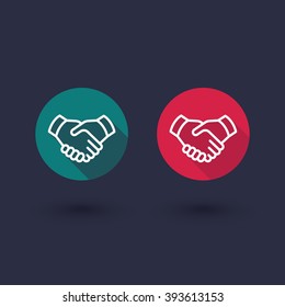 handshake line icon, cooperation, partnership, deal round flat icons, vector illustration