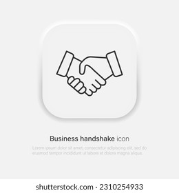 Handshake line icon in neumorphism style. Business, partnership, deal, agreement. Vector illustration EPS 10