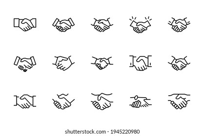 Juego de iconos de línea de apretón de manos. Colección de símbolos vectoriales en estilo plano a la moda sobre fondo blanco. Canta la web para el diseño.