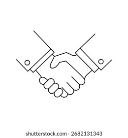 Handshake linha ícone vetor sobre fundo branco. negócio, acordo, negócio, parceria, contrato, sucesso, trabalho em equipe, colaboração, reunião, corporativo, finanças, símbolo.
