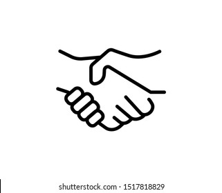 Icono de línea de apretón de manos. Símbolo vectorial en estilo plano y moderno sobre fondo blanco. Canto web para diseño.
