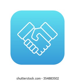 Handshake line icon for web, mobile and infographics. Vector white icon on the blue gradient square with rounded corners isolated on white background.